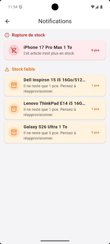 Écran Notifications HissabiPro