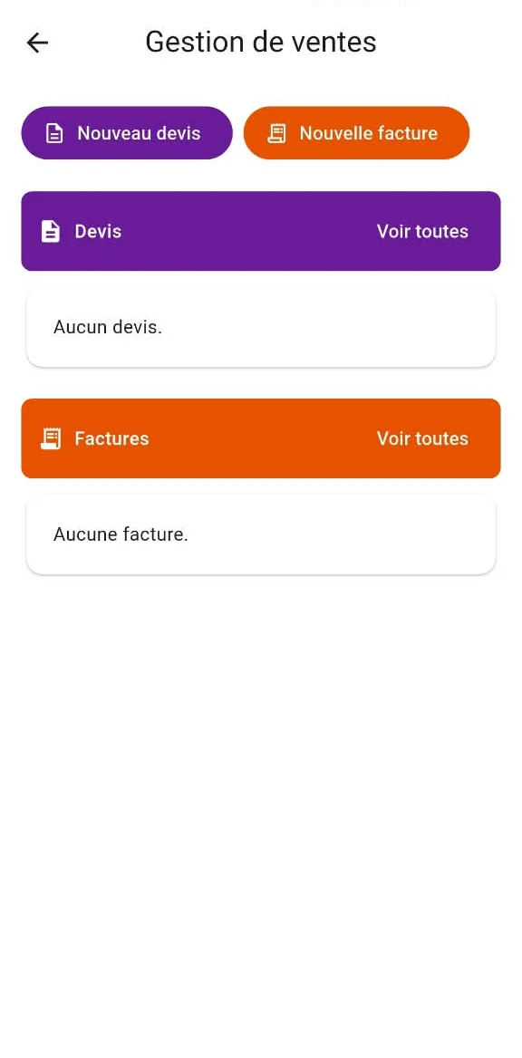 Écran Gestion de ventes HissabiPro Mobile