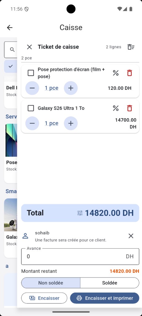 Écran Ticket de caisse HissabiPro